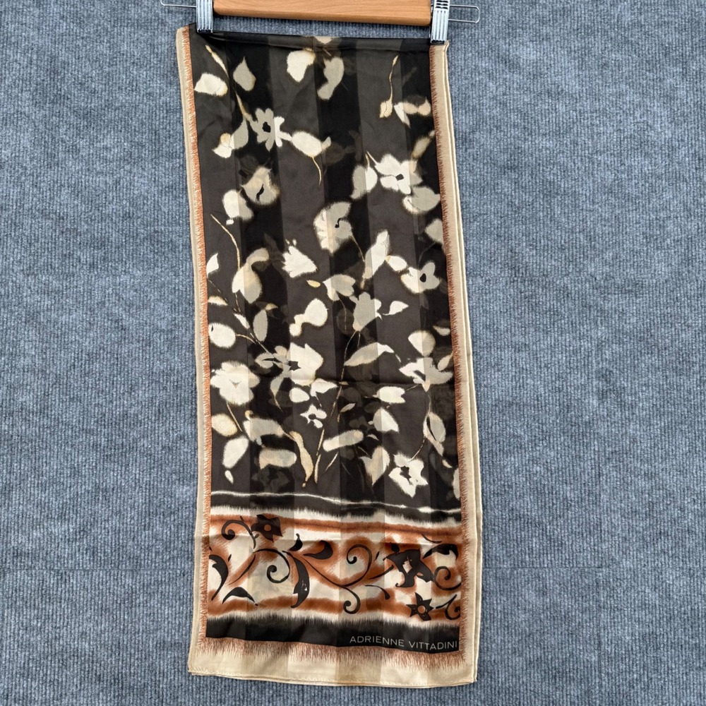 Adrienne Vittadini Brown Black Floral Scroll Sheer Square Scarf 53"